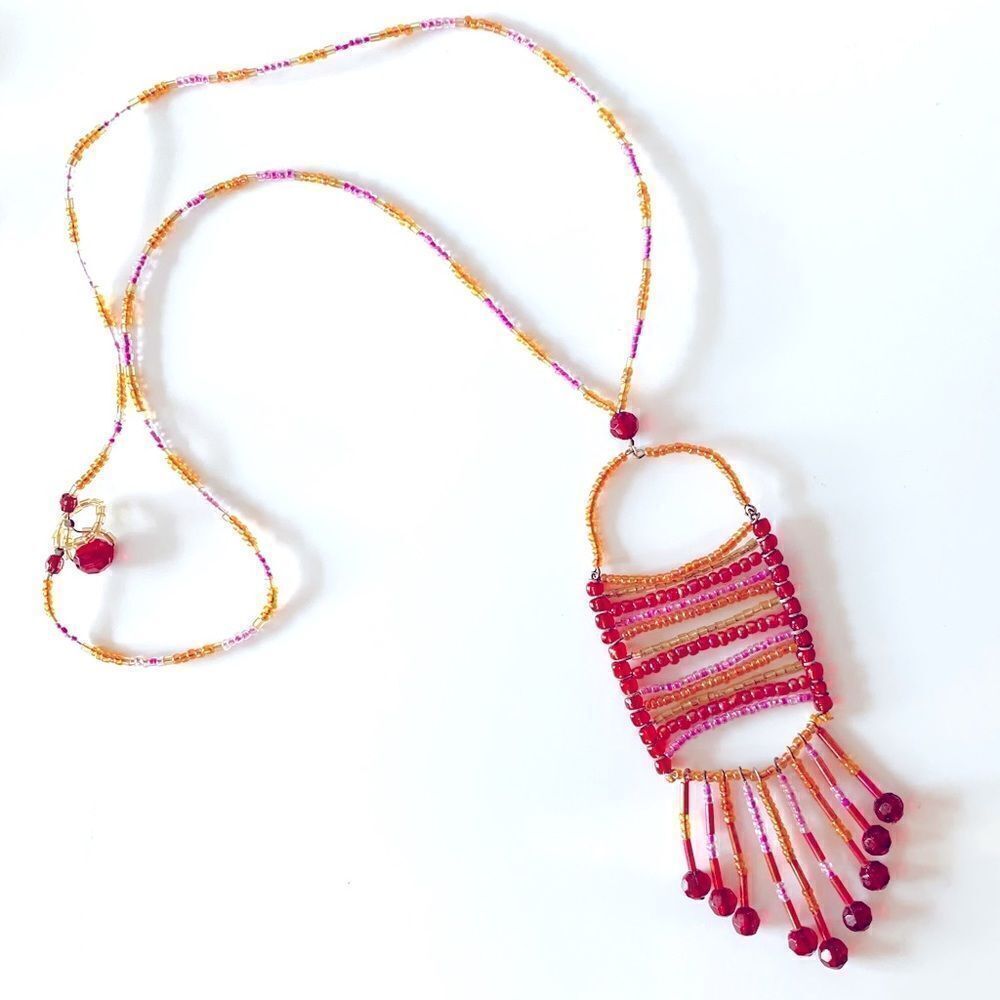 Seed Bead Fringe Pendant Necklace
